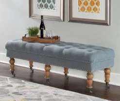 Claire Linen Upholstered Rolling Bench -Chic Furniture Shop 810543278 2