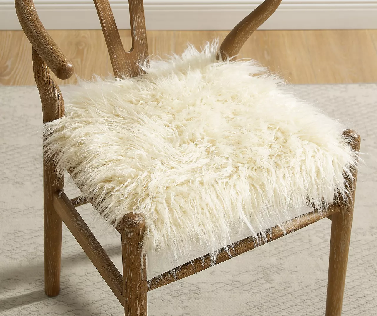 Emmitt Gray & Brown Faux Fur Wishbone Chair 4 Emmitt Gray & Brown Faux Fur Wishbone Chair - Image 4