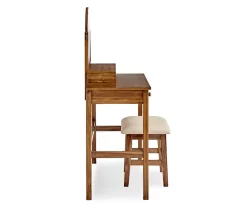 Laura 2-Piece Walnut & Beige 6-Drawer Tilting Mirror Vanity Set -Chic Furniture Shop 810543314 4