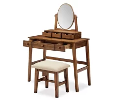 Laura 2-Piece Walnut & Beige 6-Drawer Tilting Mirror Vanity Set -Chic Furniture Shop 810543314 5