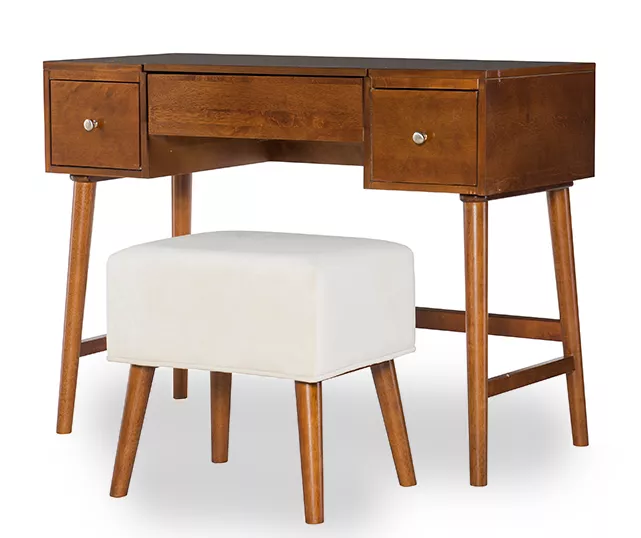 Merci 2-Piece White & Walnut 2-Drawer Lifting Mirror Vanity Set 1 Merci 2-Piece White & Walnut 2-Drawer Lifting Mirror Vanity Set