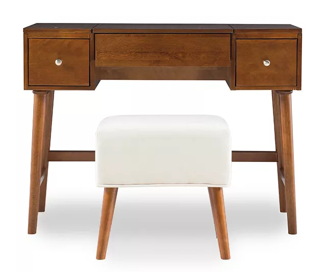 Merci 2-Piece White & Walnut 2-Drawer Lifting Mirror Vanity Set 2 Merci 2-Piece White & Walnut 2-Drawer Lifting Mirror Vanity Set - Image 2