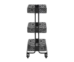 Mabry Black 3-Tier Pierced Floral Rolling Cart 7 Mabry Black 3-Tier Pierced Floral Rolling Cart -Chic Furniture Shop 810543382 4