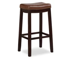 Brooke Cognac & Dark Brown Faux Leather Backless Padded Counter Stool