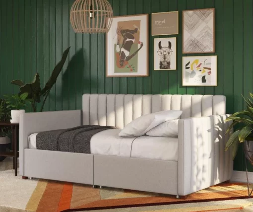 Brittany Gray Linen Upholstered Twin Storage Daybed -Chic Furniture Shop 810548783 1