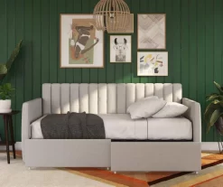 Brittany Gray Linen Upholstered Twin Storage Daybed -Chic Furniture Shop 810548783 3