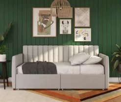 Brittany Gray Linen Upholstered Twin Storage Daybed -Chic Furniture Shop 810548783 4