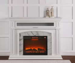 62" Grand White Faux Marble Electric Fireplace -Chic Furniture Shop 810570728 3
