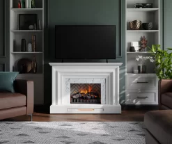 53.5" White Marble Petite Grand Electric Fireplace 6 53.5" White Marble Petite Grand Electric Fireplace -Chic Furniture Shop 810570829 3