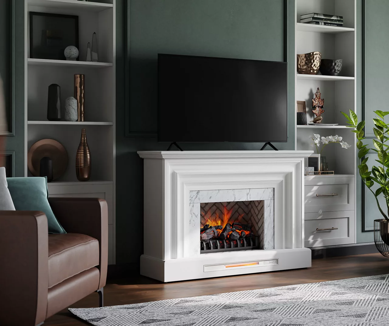 53.5" White Marble Petite Grand Electric Fireplace 4 53.5" White Marble Petite Grand Electric Fireplace - Image 4