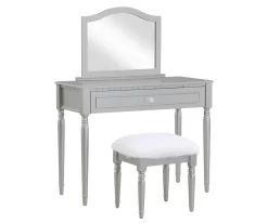 Vanity Table Set With Mirror & Faux Fur Stool
