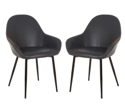 Mid-Century Modern Navy Faux Leather Dining Chairs, 2-Pack