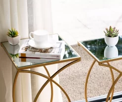 Gold Glass Top 2-Piece Nesting Accent Table Set -Chic Furniture Shop 810598720 A0 5