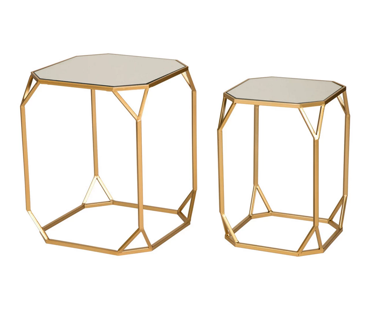 Gold Glass Top 2-Piece Nesting Side Table Set 1 Gold Glass Top 2-Piece Nesting Side Table Set