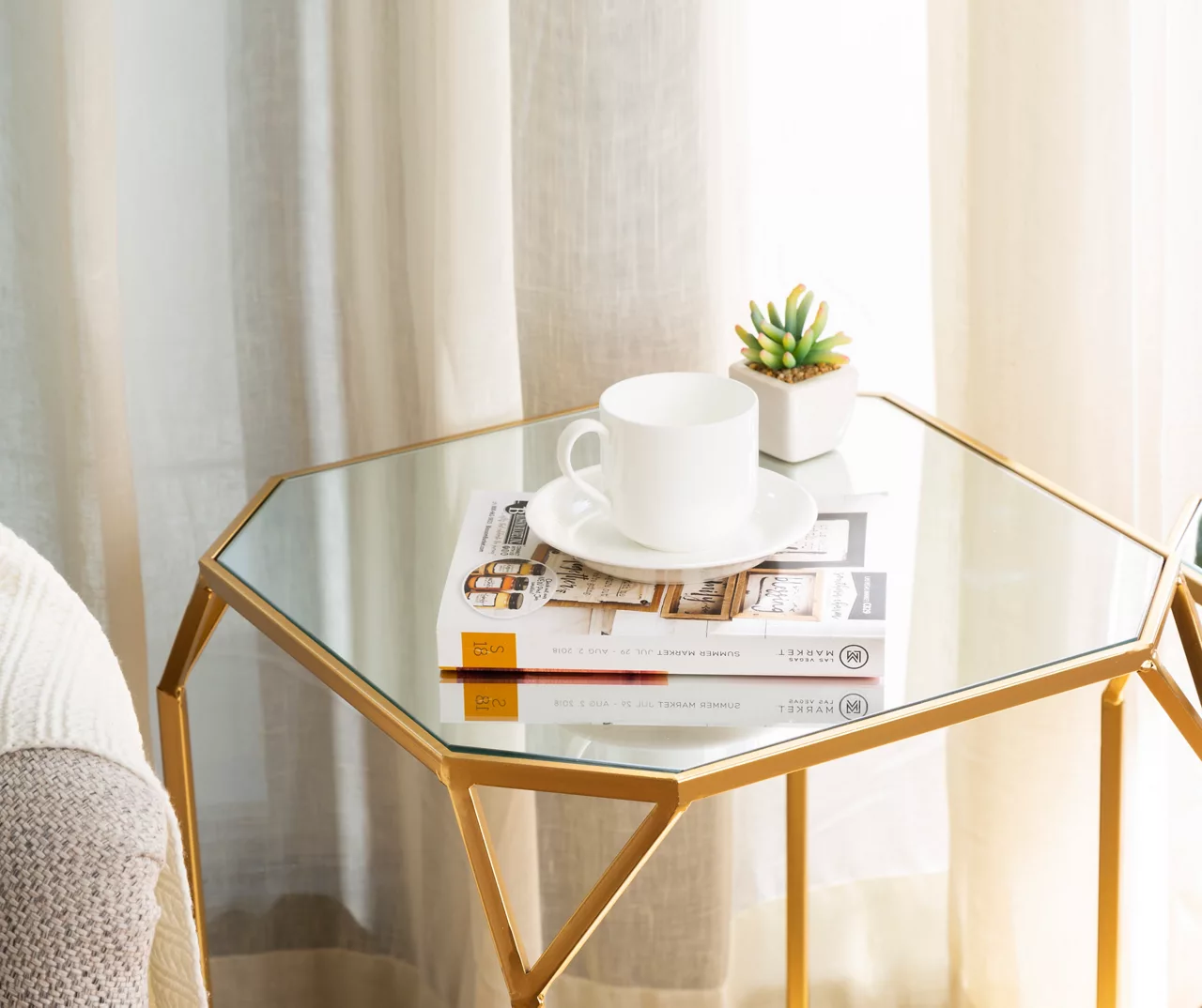 Gold Glass Top 2-Piece Nesting Side Table Set 6 Gold Glass Top 2-Piece Nesting Side Table Set - Image 6