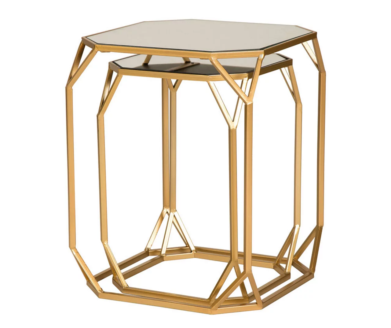 Gold Glass Top 2-Piece Nesting Side Table Set 2 Gold Glass Top 2-Piece Nesting Side Table Set - Image 2