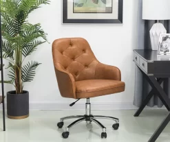 Caramel Brown Faux Leather Tufted Adjustable Office Chair -Chic Furniture Shop 810598931 A0 3