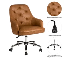 Caramel Brown Faux Leather Tufted Adjustable Office Chair -Chic Furniture Shop 810598931 A0 6