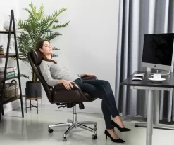 Dark Brown Mid-Century Modern Faux Leather Executive Office Chair -Chic Furniture Shop 810598937 A0 3