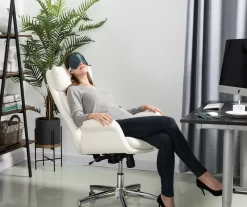 Cream Mid-Century Modern Faux Leather Executive Office Chair -Chic Furniture Shop 810598938 A0 3