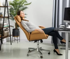 Light Brown Mid-Century Modern Faux Leather Executive Office Chair -Chic Furniture Shop 810598939 A0 3