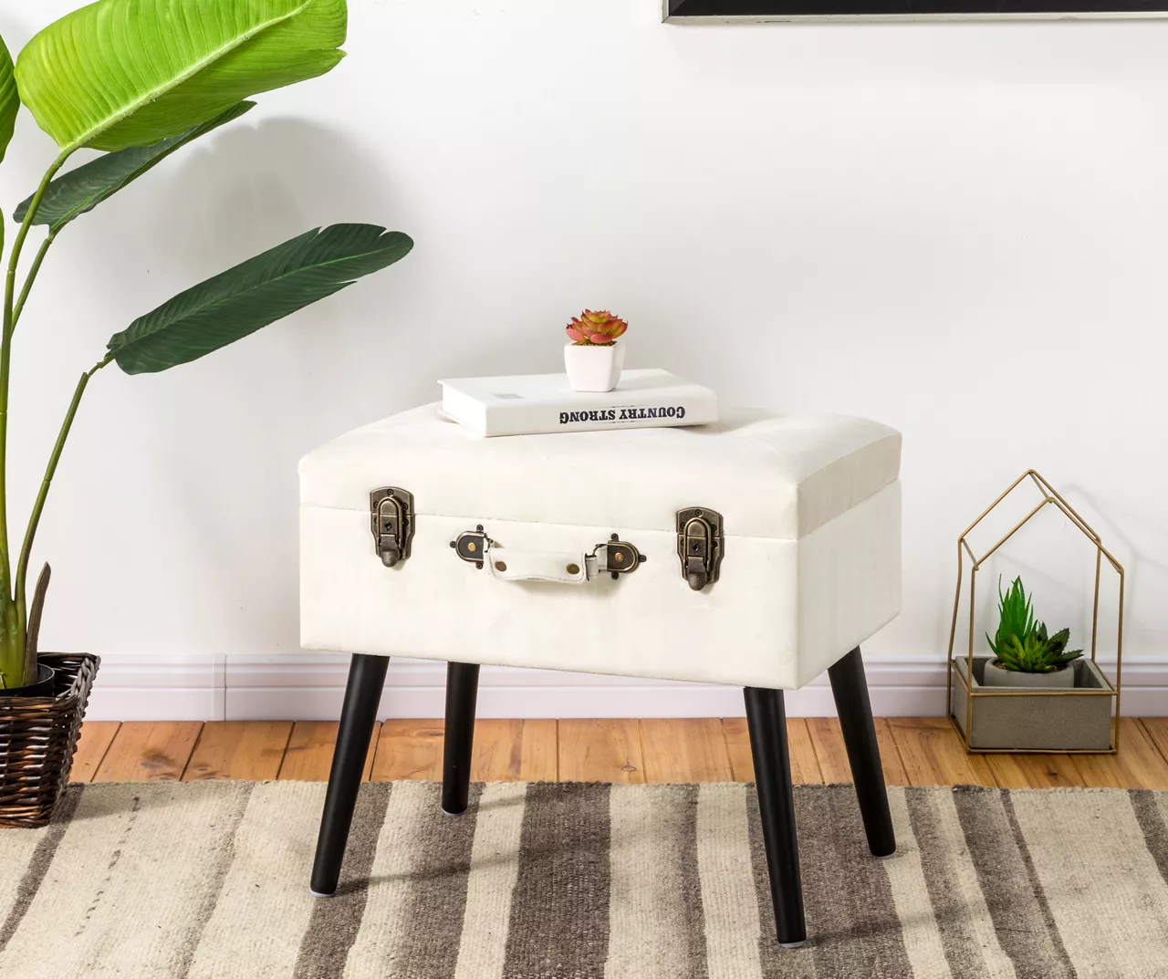 Seashell White Velvet Suitcase Storage Stool 2 Seashell White Velvet Suitcase Storage Stool - Image 2