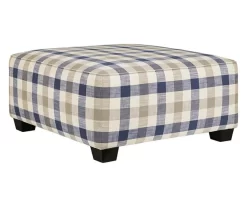 Meggett Blue & Beige Plaid Oversize Accent Ottoman
