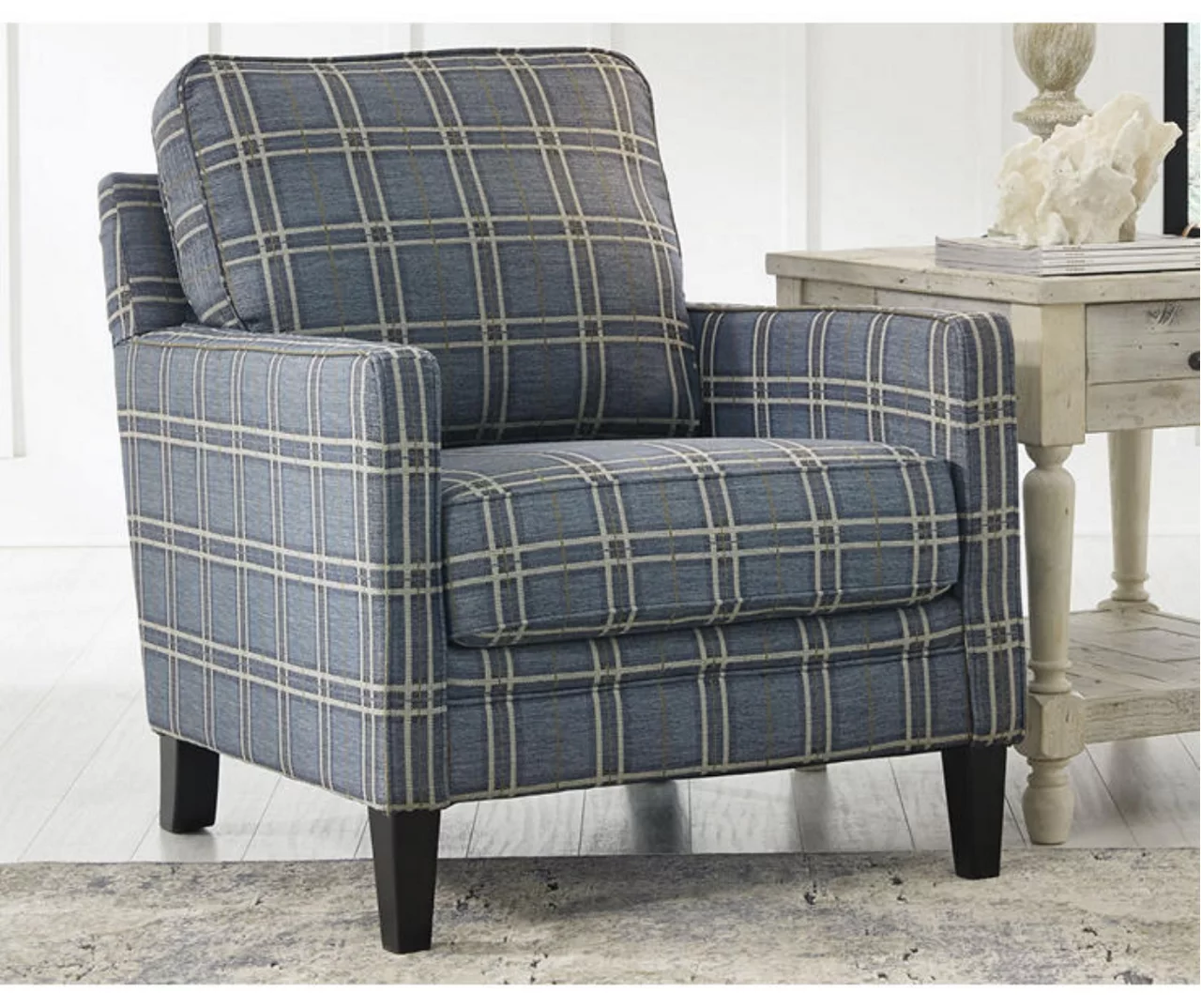 Traemore Blue Check Accent Chair 1 Traemore Blue Check Accent Chair