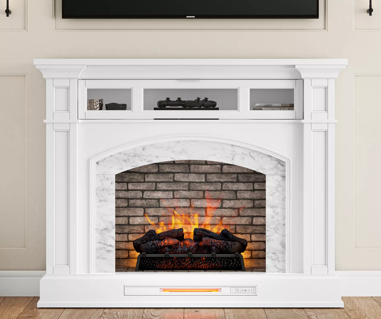 62" White Marble Grand Electric Fireplace Console 2 62" White Marble Grand Electric Fireplace Console - Image 2