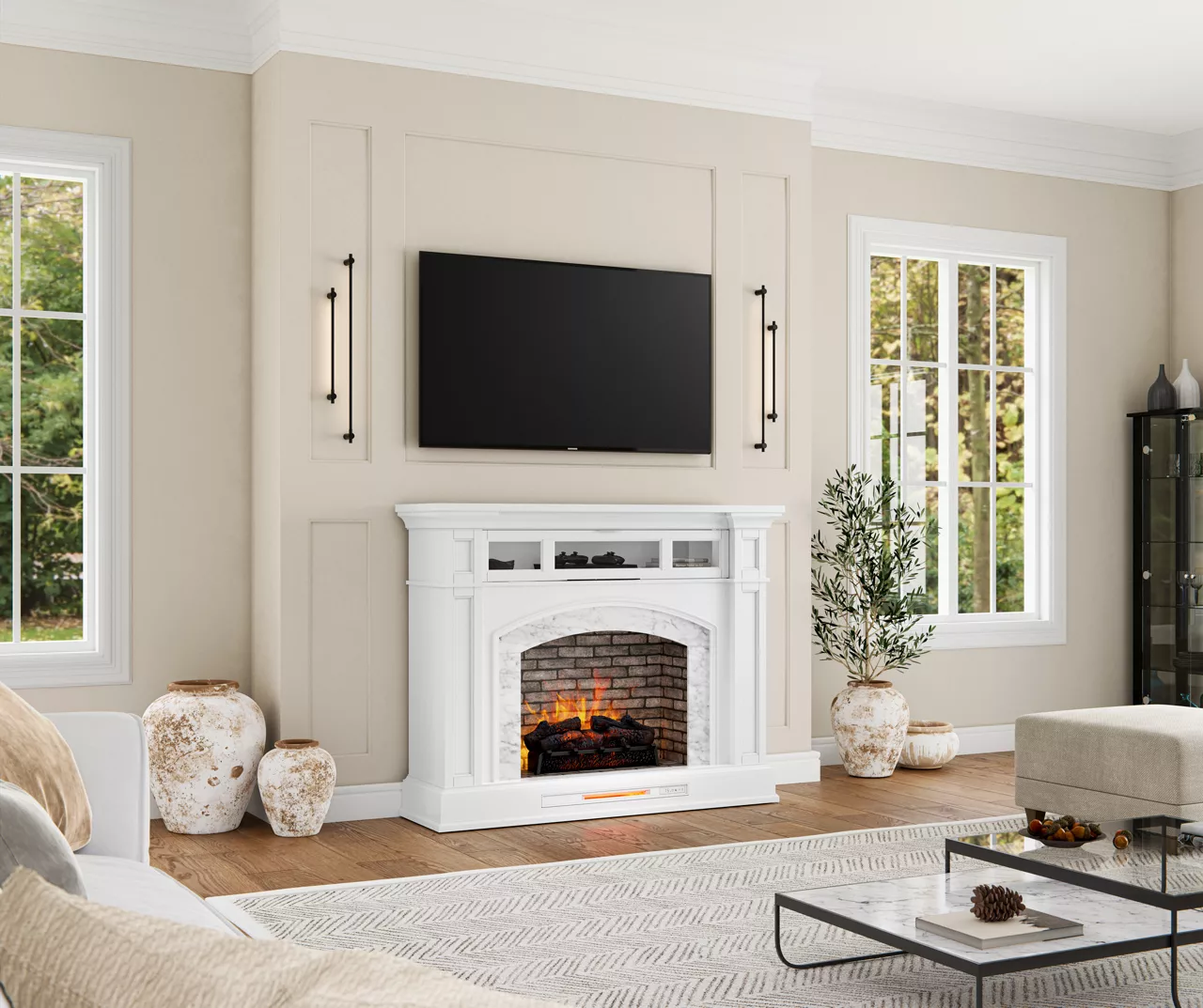 62" White Marble Grand Electric Fireplace Console 4 62" White Marble Grand Electric Fireplace Console - Image 4