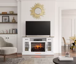 60" White 2-Door Electric Fireplace Console -Chic Furniture Shop 810618088 B0 2
