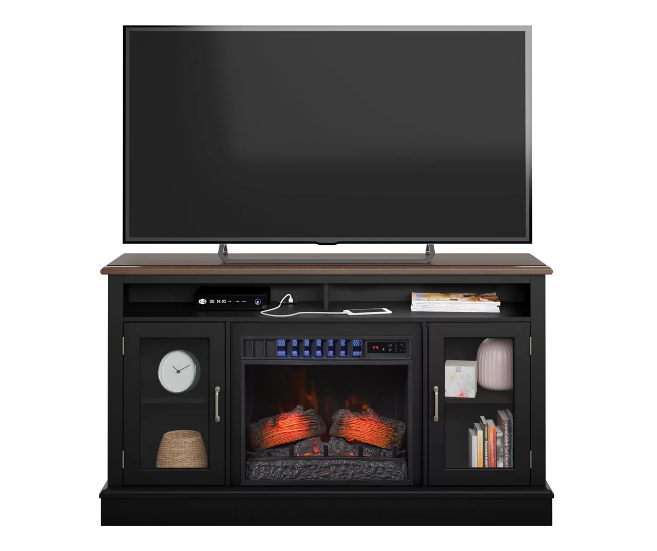 59.5" Black CoolGlow Electric Fireplace & Fan Console 2 59.5" Black CoolGlow Electric Fireplace & Fan Console - Image 2