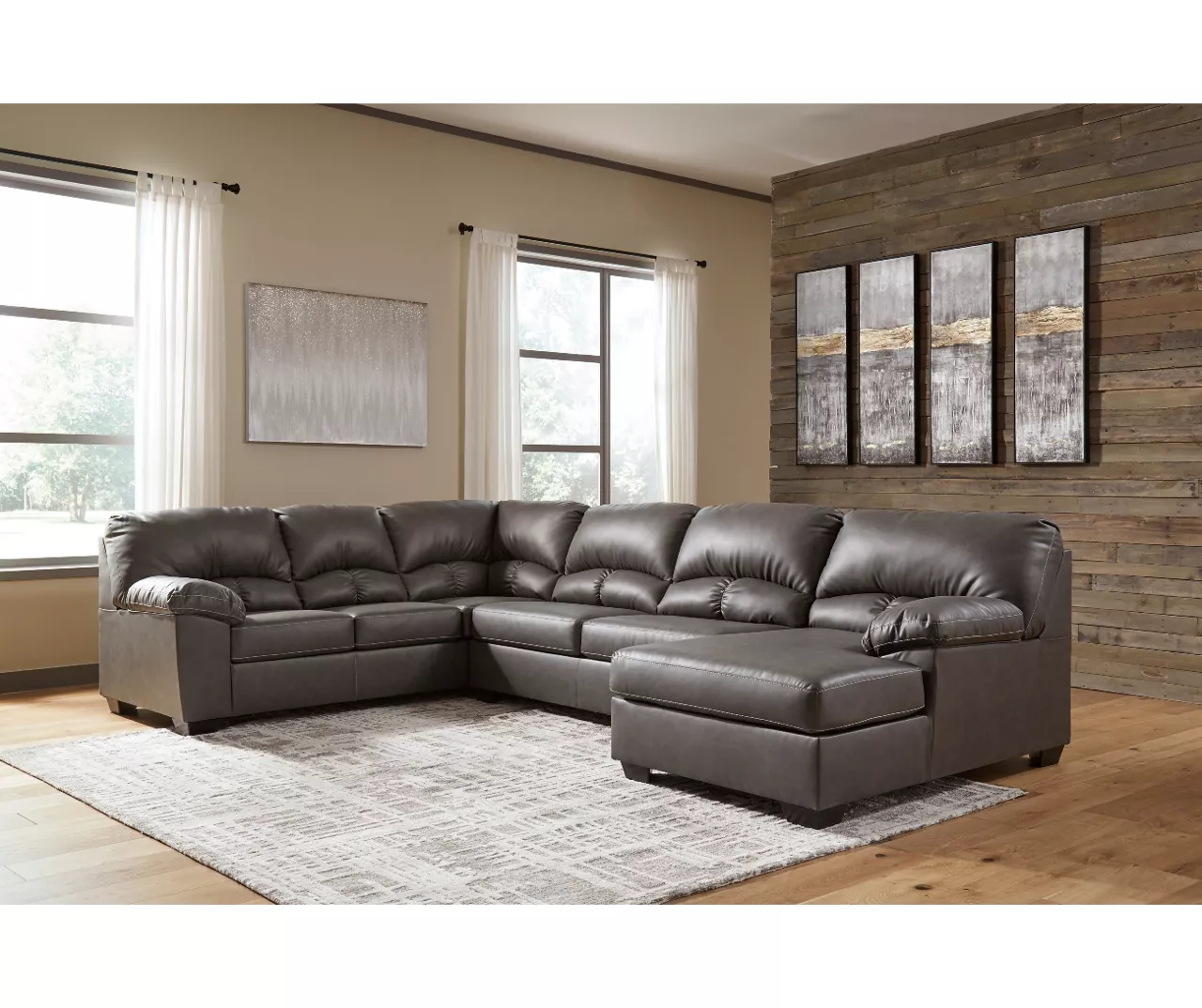 Signature Design By Ashley Aberton Gray Faux Leather 3-Piece Sectional With Right-Facing Chaise 2 Signature Design By Ashley Aberton Gray Faux Leather 3-Piece Sectional With Right-Facing Chaise - Image 2